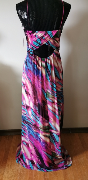 Betsy & Adam Multi Colored Maxi Gown Size 6 - Picture 5 of 11